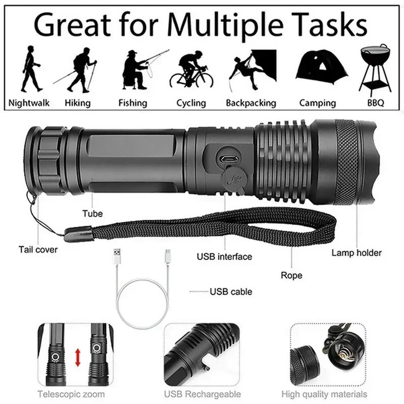 Linterna Led XHP70 de alta pot - Outdoor Camping Lamp reseña y precio